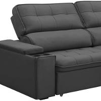 Sofá Retrátil Reclinável Para Sala 3 Lugares 250cm Nour F04 Veludo Cinza Escuro - Lyam Decor - 5