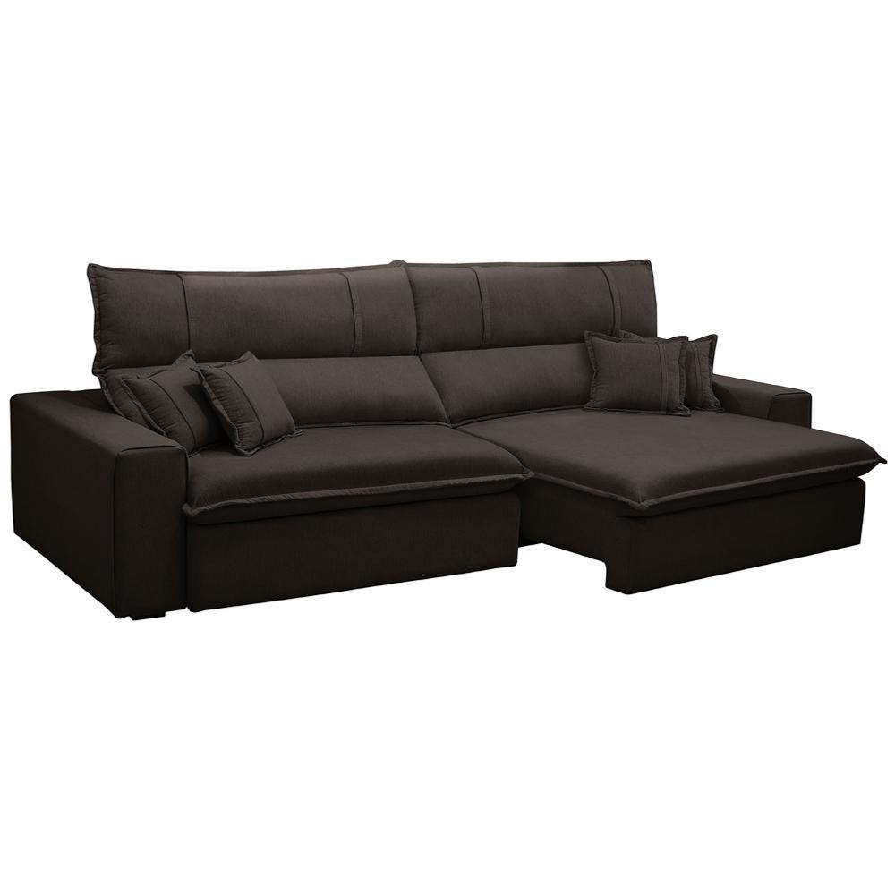 Sofá Retrátil Reclinável Para Sala 4 Lugares 290cm Aisha F04 Veludo Marrom Escuro - Lyam Decor - 1