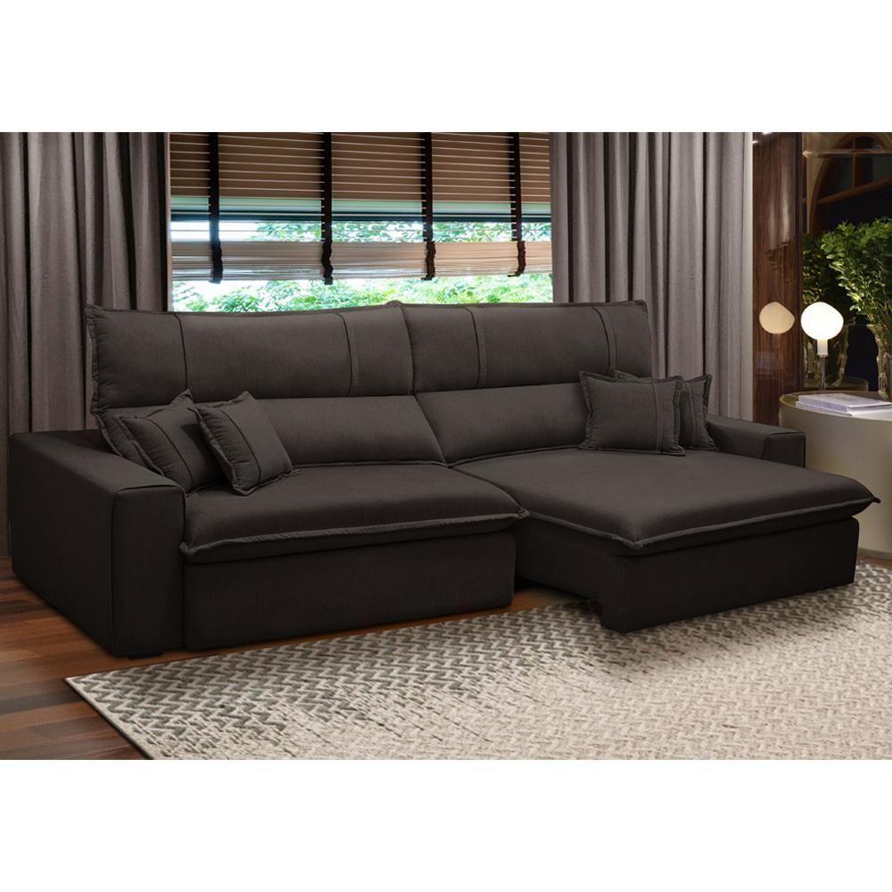 Sofá Retrátil Reclinável Para Sala 4 Lugares 290cm Aisha F04 Veludo Marrom Escuro - Lyam Decor - 2