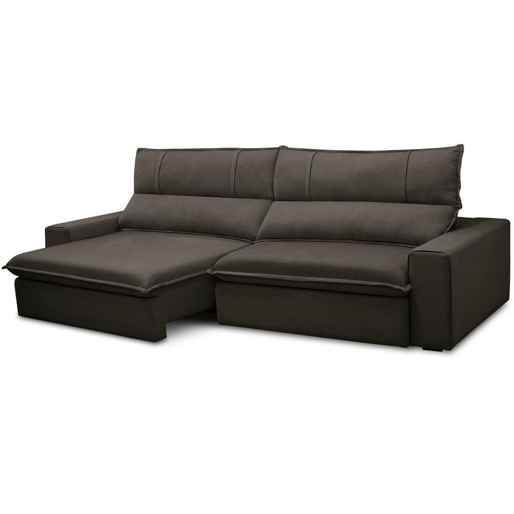 Sofá Retrátil Reclinável Para Sala 4 Lugares 290cm Aisha F04 Veludo Marrom Escuro - Lyam Decor - 5