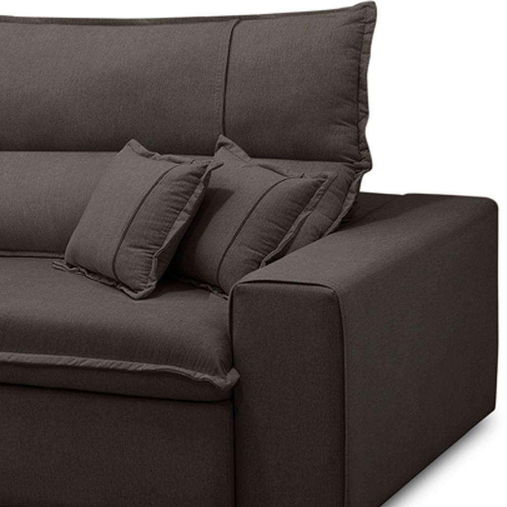Sofá Retrátil Reclinável Para Sala 4 Lugares 290cm Aisha F04 Veludo Marrom Escuro - Lyam Decor - 8