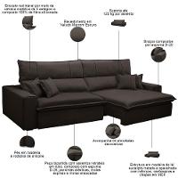 Sofá Retrátil Reclinável Para Sala 4 Lugares 290cm Aisha F04 Veludo Marrom Escuro - Lyam Decor - 3