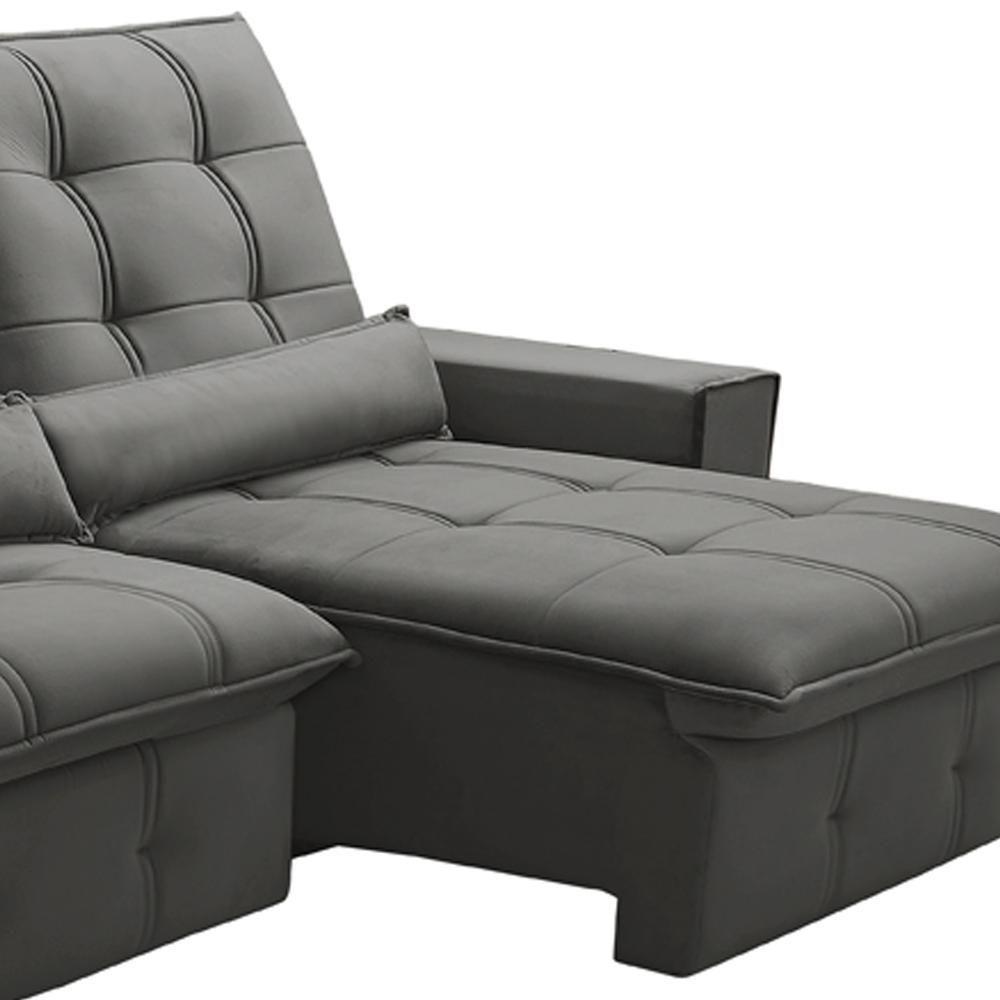 Sofá Retrátil Reclinável Para Sala 3 Lugares 250cm Curie F04 Veludo Cinza Escuro - Lyam Decor - 6