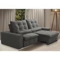 Sofá Retrátil Reclinável Para Sala 3 Lugares 250cm Curie F04 Veludo Cinza Escuro - Lyam Decor - 2