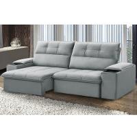 Sofá Retrátil Reclinável Para Sala 3 Lugares 250cm Zayn F04 Veludo Cinza Claro - Lyam Decor - 2