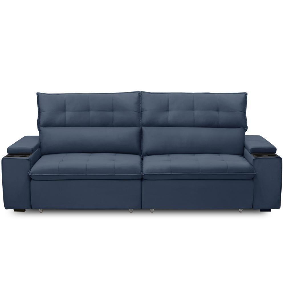 Sofá Retrátil Reclinável Para Sala 3 Lugares 250cm Niels F04 Veludo Azul - Lyam Decor - 4