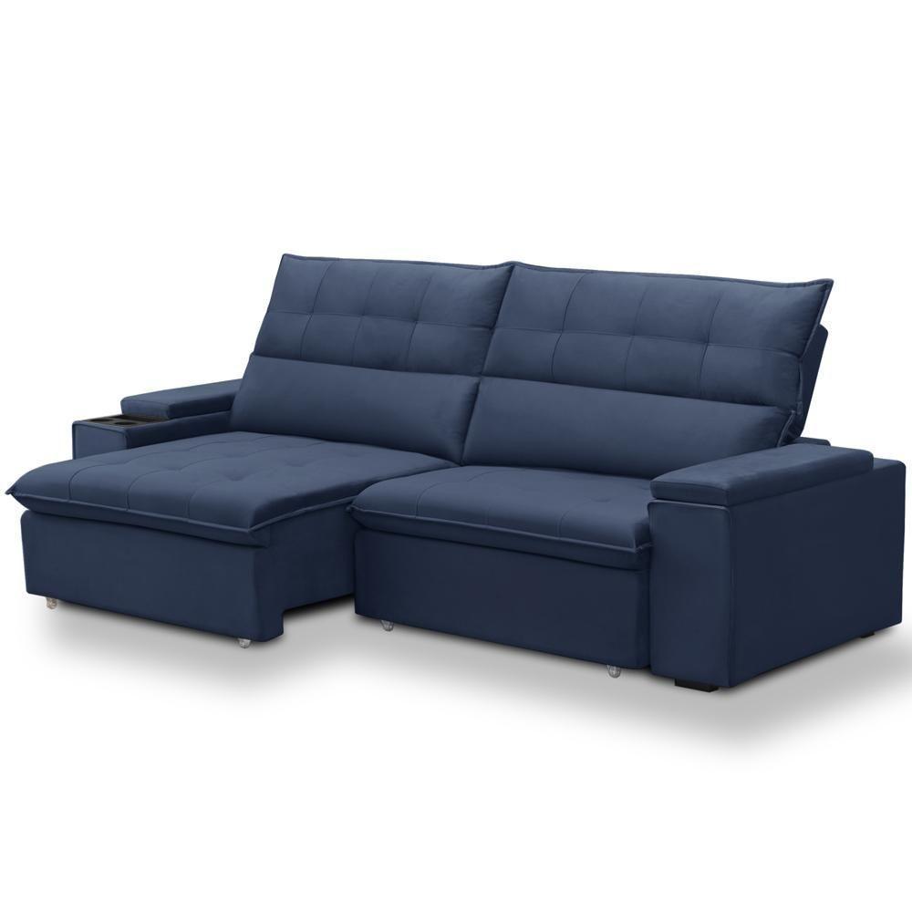 Sofá Retrátil Reclinável Para Sala 3 Lugares 250cm Niels F04 Veludo Azul - Lyam Decor - 10