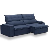 Sofá Retrátil Reclinável Para Sala 3 Lugares 250cm Niels F04 Veludo Azul - Lyam Decor - 1