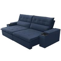 Sofá Retrátil Reclinável Para Sala 3 Lugares 250cm Niels F04 Veludo Azul - Lyam Decor - 2
