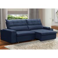 Sofá Retrátil Reclinável Para Sala 3 Lugares 250cm Niels F04 Veludo Azul - Lyam Decor - 3