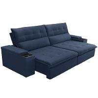 Sofá Retrátil Reclinável Para Sala 3 Lugares 250cm Niels F04 Veludo Azul - Lyam Decor - 8