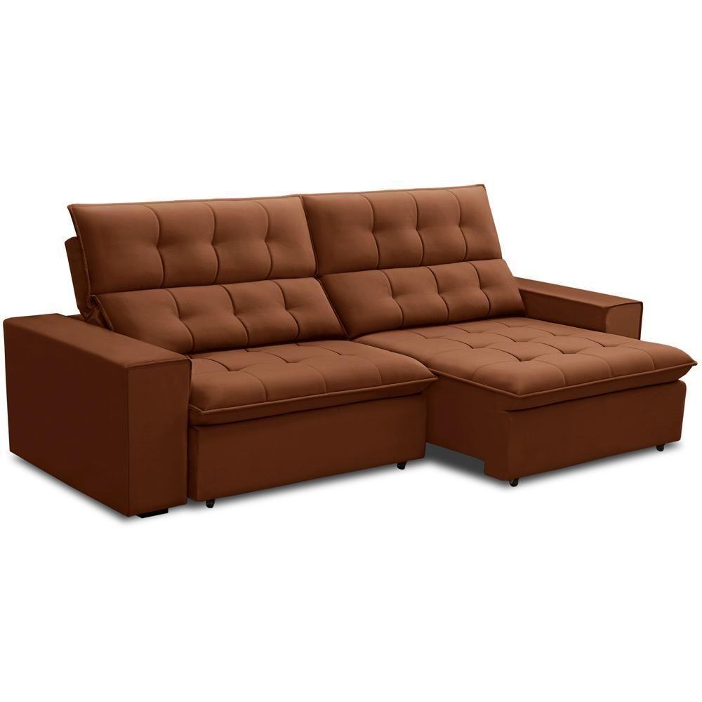 Sofá Retrátil Reclinável Para Sala 3 Lugares 250cm Vincent F04 Veludo Terracota - Lyam Decor - 1