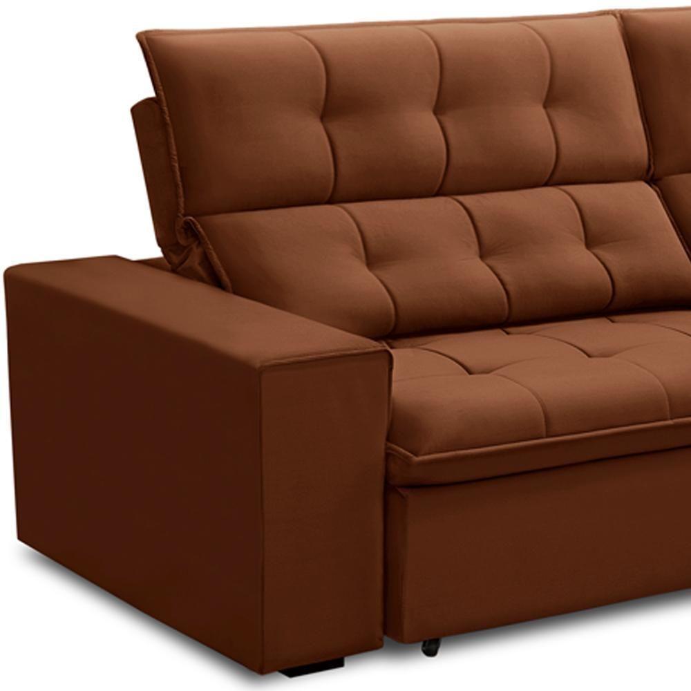 Sofá Retrátil Reclinável Para Sala 3 Lugares 250cm Vincent F04 Veludo Terracota - Lyam Decor - 6