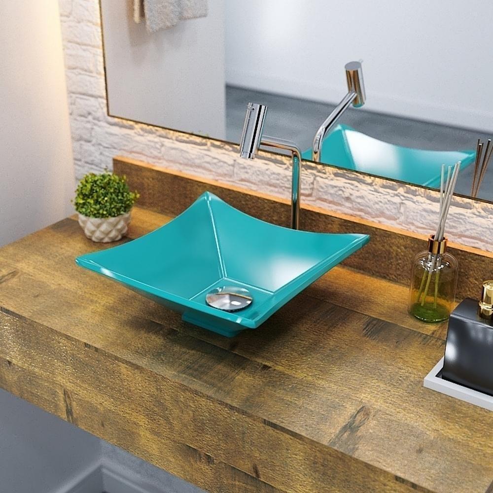 Kit Cuba L30 C/torneira Link 1062 Metal + Válvula Click 1 1/2'' (4,0cm) + Sifão Pvc + Flexível Azul Turquesa Azul Turquesa - 1