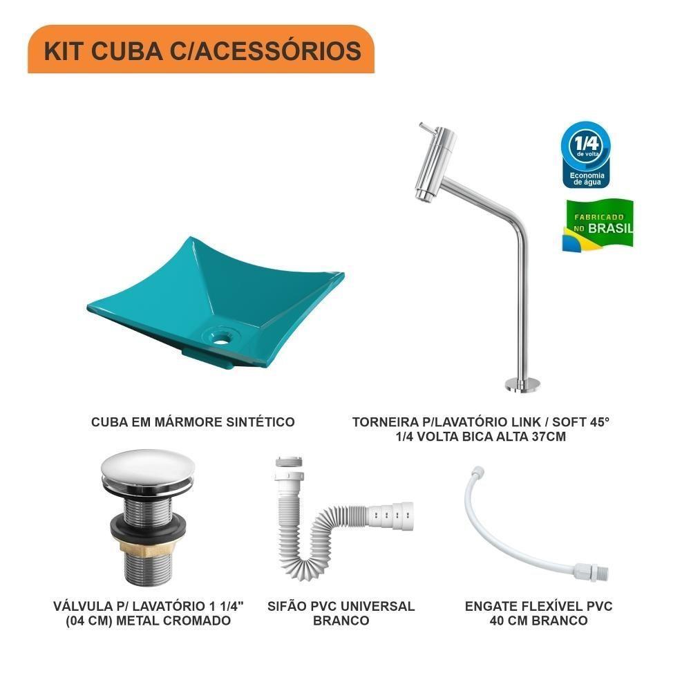 Kit Cuba L30 C/torneira Link 1062 Metal + Válvula Click 1 1/2'' (4,0cm) + Sifão Pvc + Flexível Azul Turquesa Azul Turquesa - 10