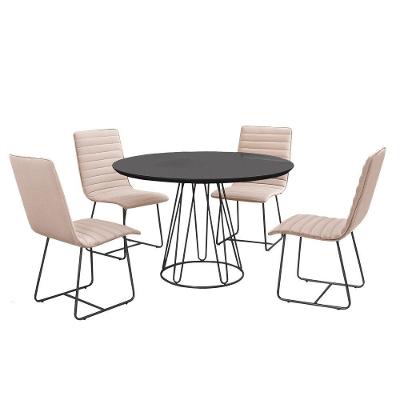 Sala De Jantar 1,00M Base Preta Com 04 Cadeiras Laca Preto