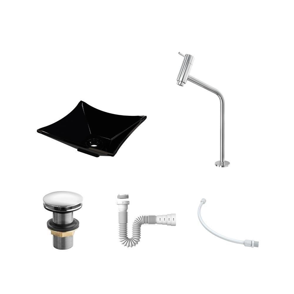 Kit Cuba L30 C/torneira Link 1062 Metal + Válvula Click 1 1/2'' (4,0cm) + Sifão Pvc + Flexível Preto Preto - 2