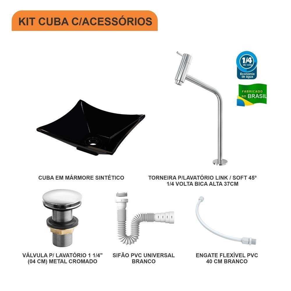 Kit Cuba L30 C/torneira Link 1062 Metal + Válvula Click 1 1/2'' (4,0cm) + Sifão Pvc + Flexível Preto Preto - 10