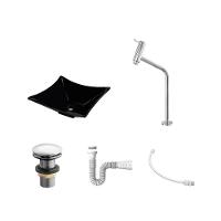 Kit Cuba L30 C/torneira Link 1062 Metal + Válvula Click 1 1/2'' (4,0cm) + Sifão Pvc + Flexível Preto Preto - 2