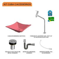 Kit Cuba L34 Com Torneira Link 1062 Metal + Válvula Click 1''b (2,6cm) + Sifão Cromado + Flexível Rosa - 3