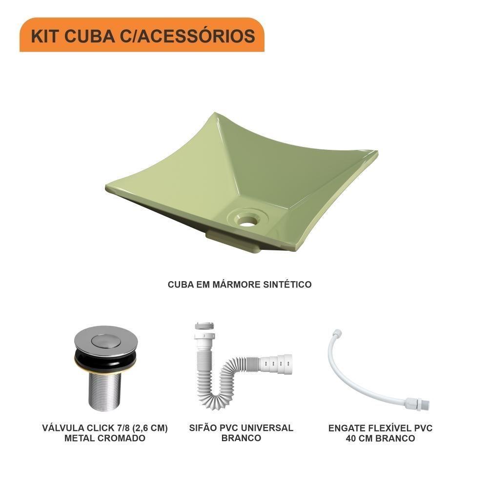Kit Cuba L30 Com Válvula Click 1''b (2,6cm) + Sifão Pvc + Flexível Verde Acqua - 3