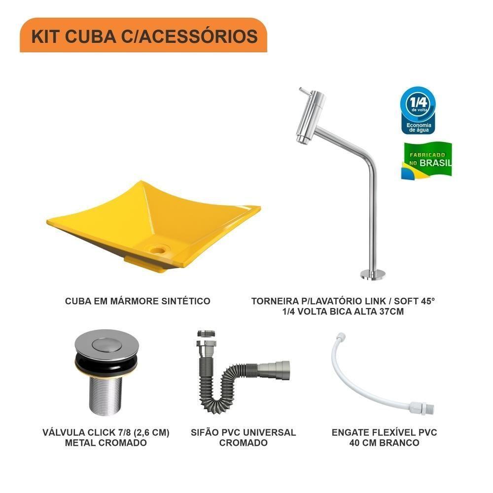 Kit Cuba L34 Com Torneira Link 1062 Metal + Válvula Click 1''b (2,6cm) + Sifão Cromado + Flexível Amarelo - 3