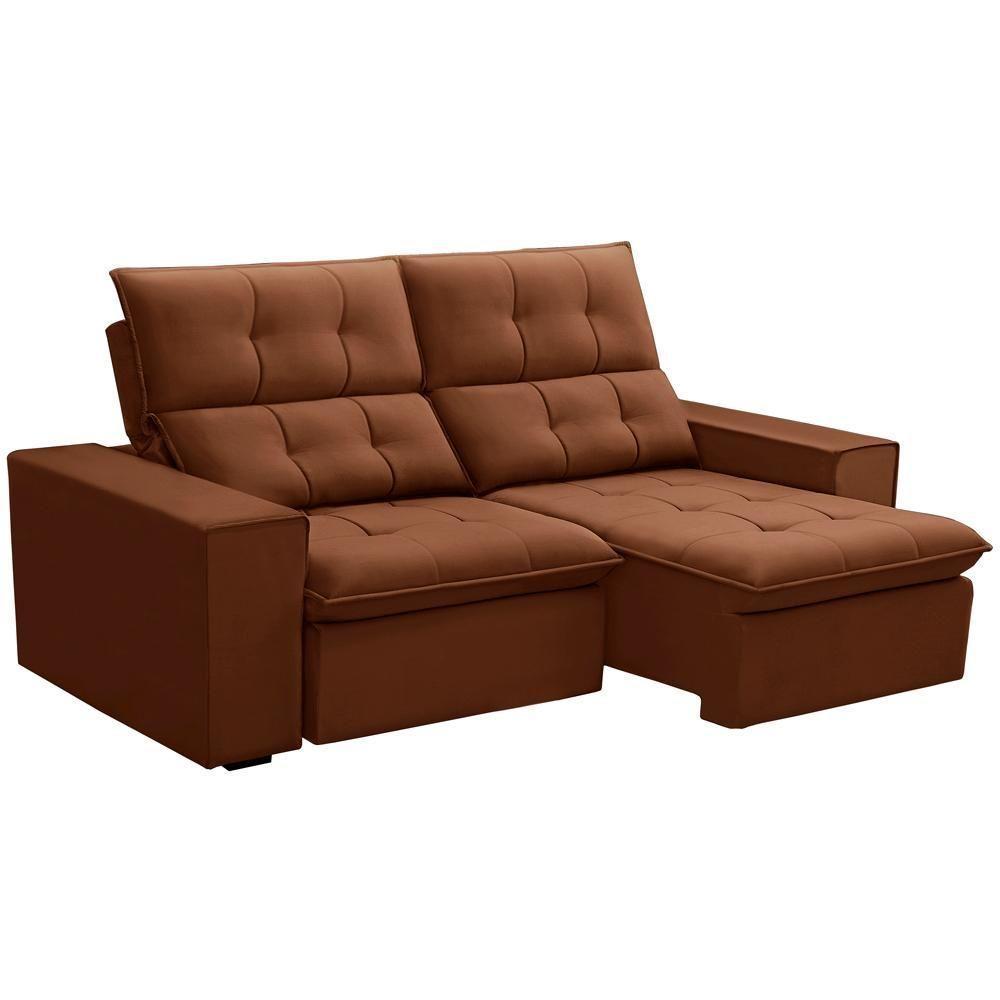 Sofá Retrátil Reclinável Para Sala 3 Lugares 210cm Vincent F04 Veludo Terracota - Lyam Decor - 1
