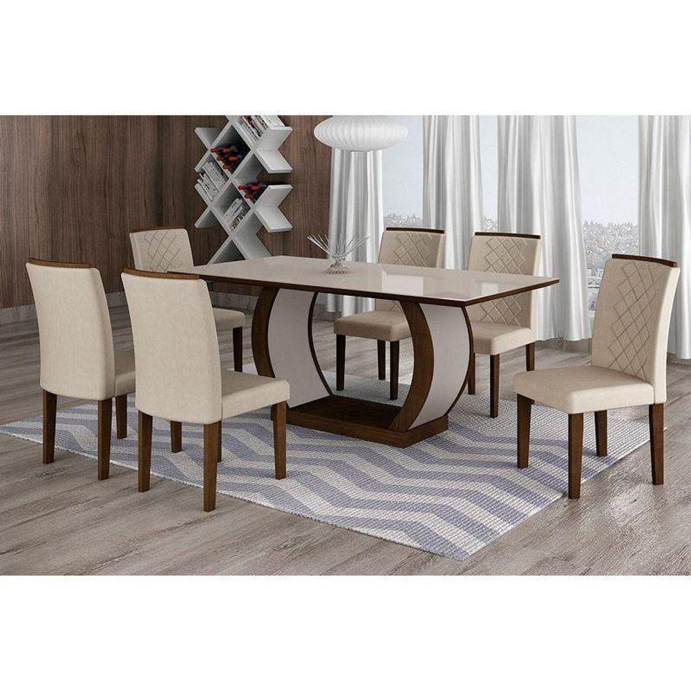 Kit 8 Cadeiras Sala Jantar Jade 8 Un Imbuia Capuccino Linho Bege Turim Rufato - 4