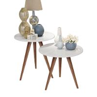 Conjunto Mesa 2 Mesas Laterais Isa - Mdf Pés De Madeira Pintura Uv Branco - J3 Móveis - 1