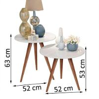 Conjunto Mesa 2 Mesas Laterais Isa - Mdf Pés De Madeira Pintura Uv Branco - J3 Móveis - 3