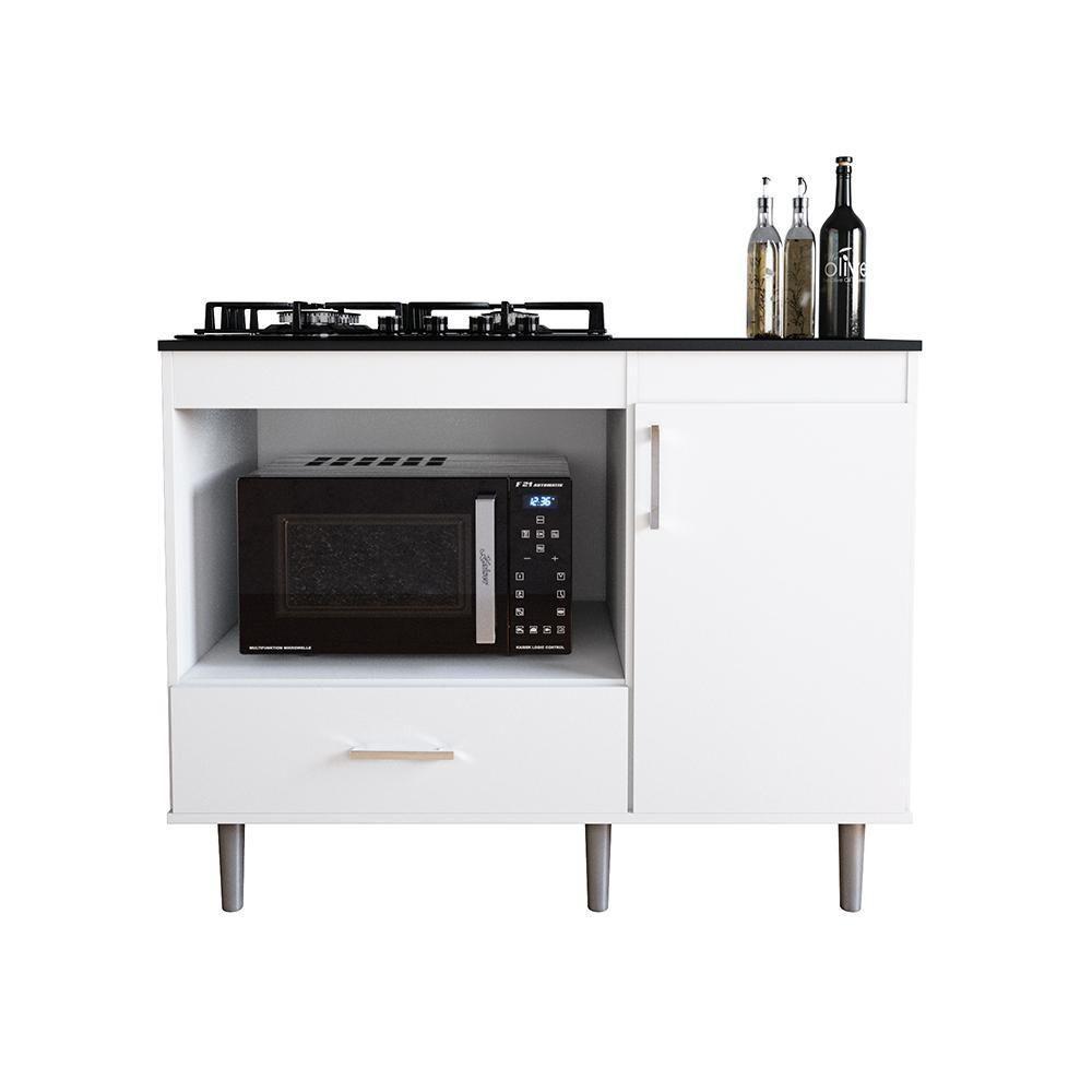 Balcão Para Cooktop 1,05m 4 Bocas 1 Nicho Com 1 Porta E Gaveta Turim Branco - 8