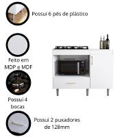 Balcão Para Cooktop 1,05m 4 Bocas 1 Nicho Com 1 Porta E Gaveta Turim Branco - 3