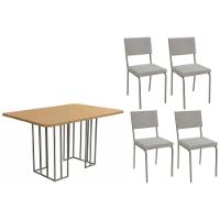 Sala De Jantar Duina Com Tampo De Madeira 136cm E 4 Cadeiras Zaria Niquel Freijó Boucle Cinza - 1