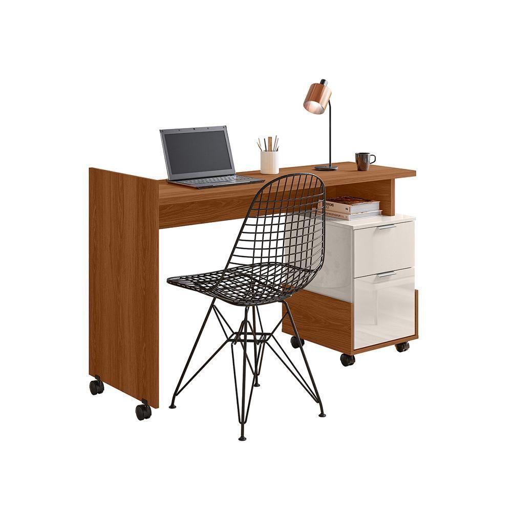 Mesa Escrivaninha 2 Gavetas Módulo 1 Office Alessa Lukaliam Móveis Jequitiba-off White Jequitiba-off White - 2