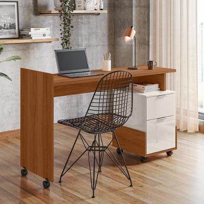 Mesa Escrivaninha 2 Gavetas Módulo 1 Office Alessa Lukaliam Móveis Jequitiba-off White Jequitiba-off White