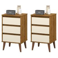 Kit 2 Mesas De Cabeceira Wood - Mdp 3 Gavetas Corrediças Metálicas Freijó-off White - Movelove - 1