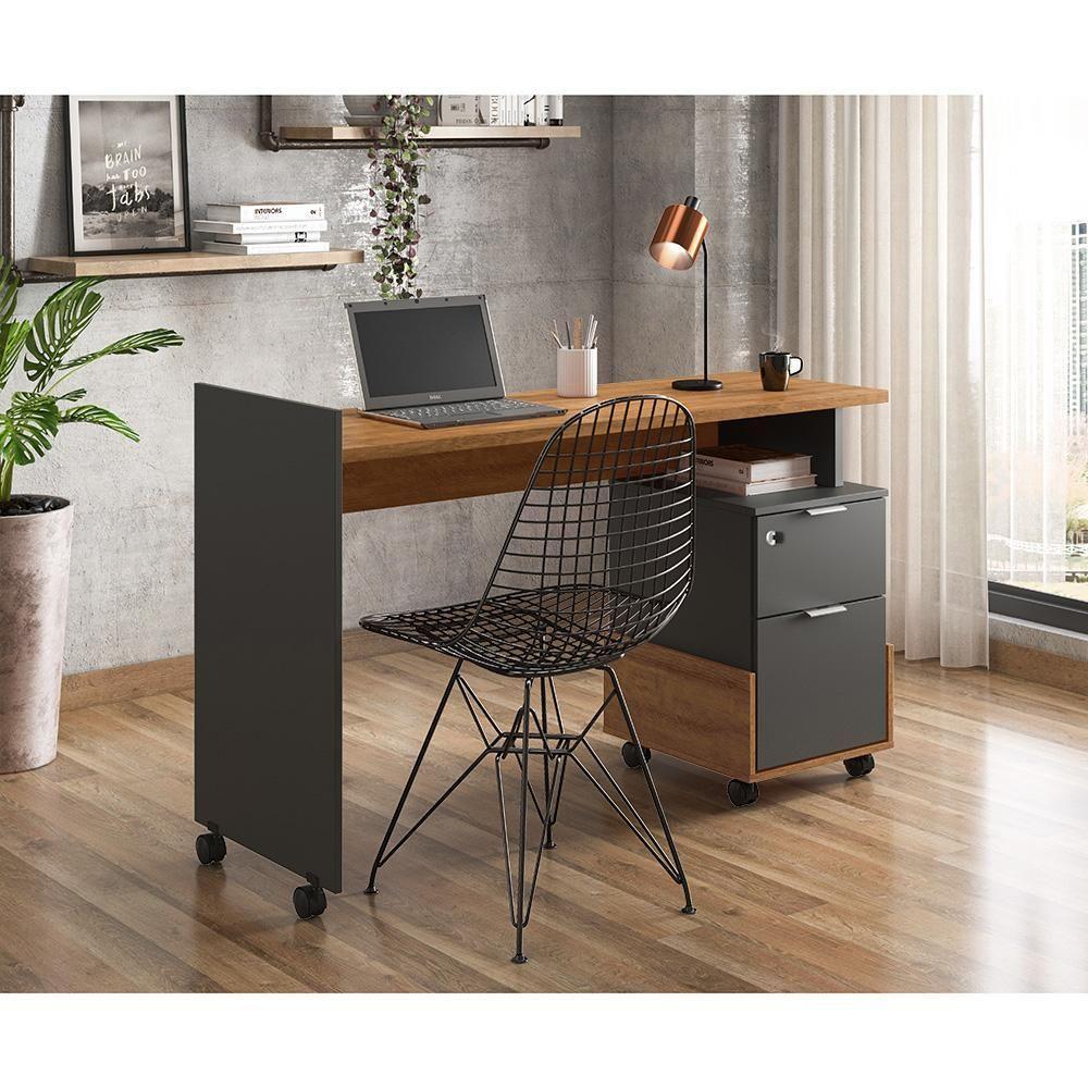 Escrivaninha Para Computador Office Com 2 Gavetas Alessa M1 Amêndoa Com Chumbo - Lukaliam Móveis - 2