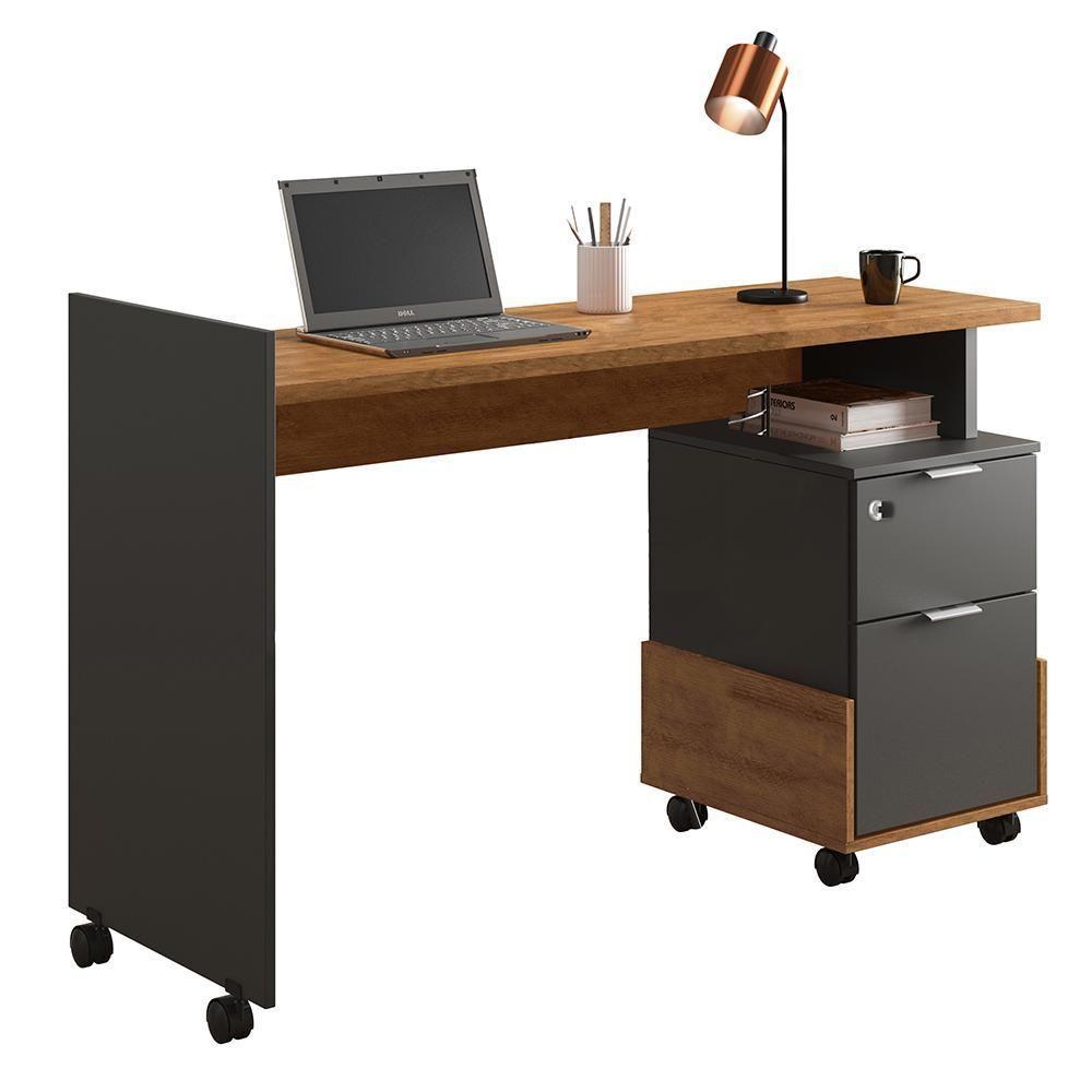 Escrivaninha Para Computador Office Com 2 Gavetas Alessa M1 Amêndoa Com Chumbo - Lukaliam Móveis - 4