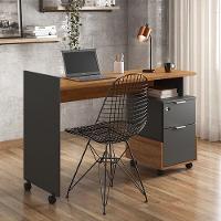 Escrivaninha Para Computador Office Com 2 Gavetas Alessa M1 Amêndoa Com Chumbo - Lukaliam Móveis - 1