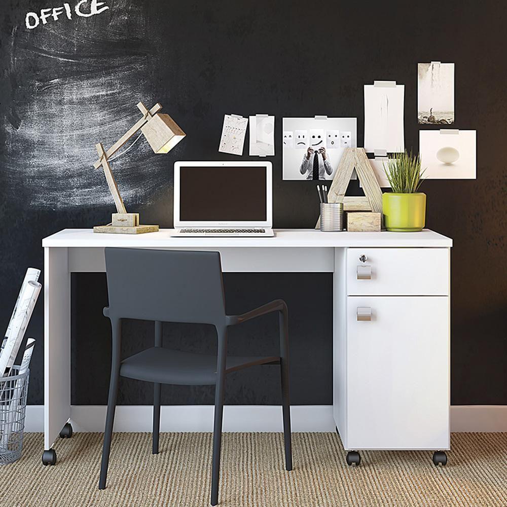 Escrivaninha Para Computador Office Malta Branco Brilhante - Lukaliam Móveis - 1
