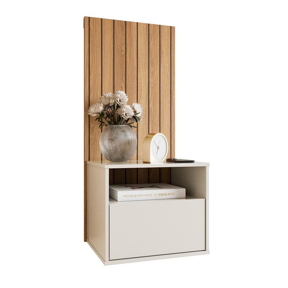 Mesa De Cabeceira Suspensa Com Efeito Ripado Cross Freijó - Movelove - 6