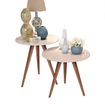 Conjunto Mesa 2 Mesas Laterais Isa - Mdf Pés De Madeira Pintura Uv Isa - J3 Móveis