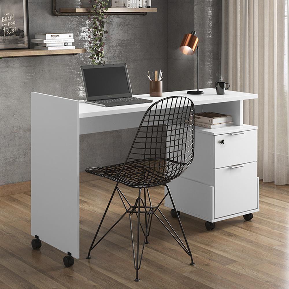 Escrivaninha Para Computador Office Com 2 Gavetas Alessa M1 Branco - Lukaliam Móveis - 1