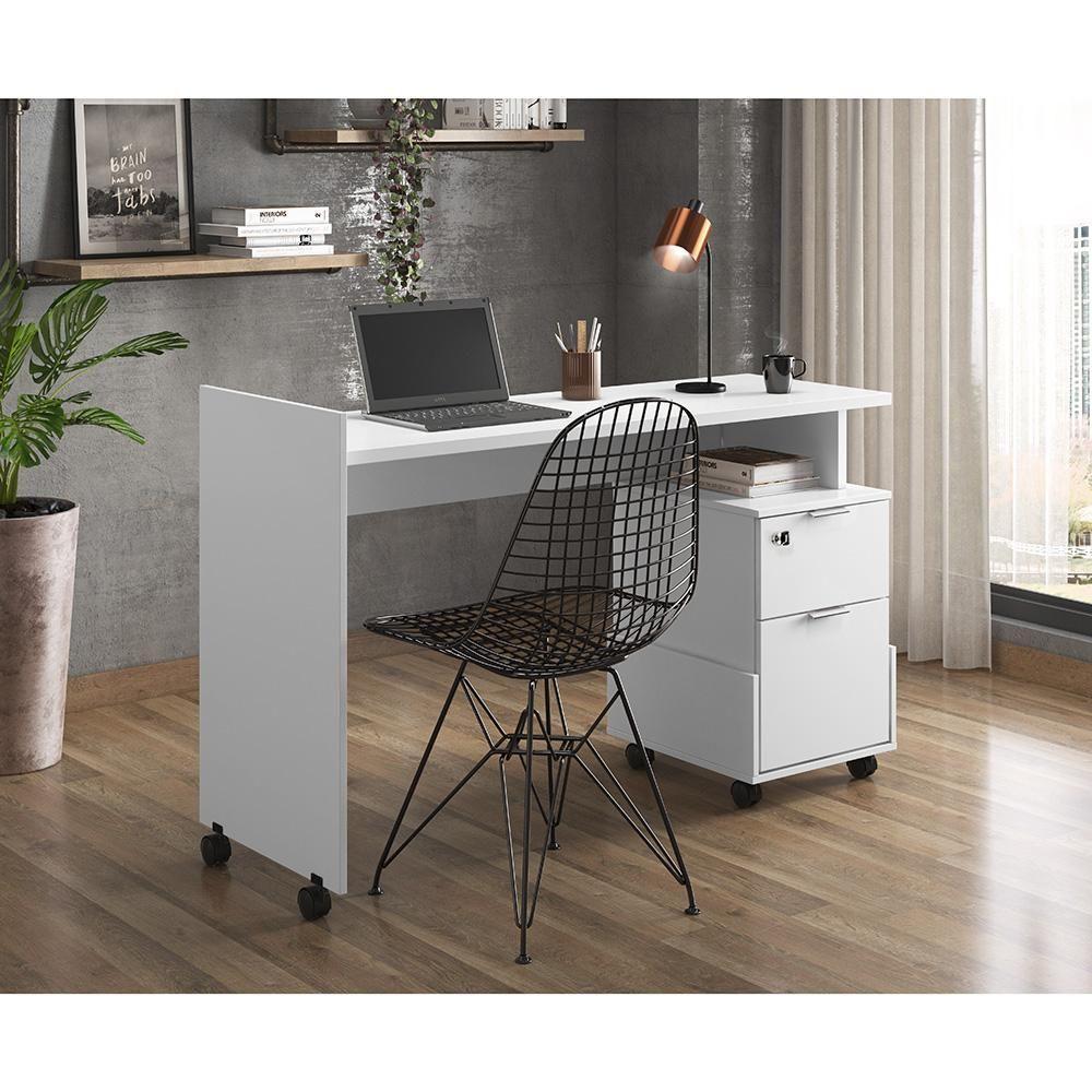 Escrivaninha Para Computador Office Com 2 Gavetas Alessa M1 Branco - Lukaliam Móveis - 6