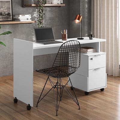 Mesa Escrivaninha 2 Gavetas Módulo 1 Office Alessa Lukaliam Móveis Branco Branco