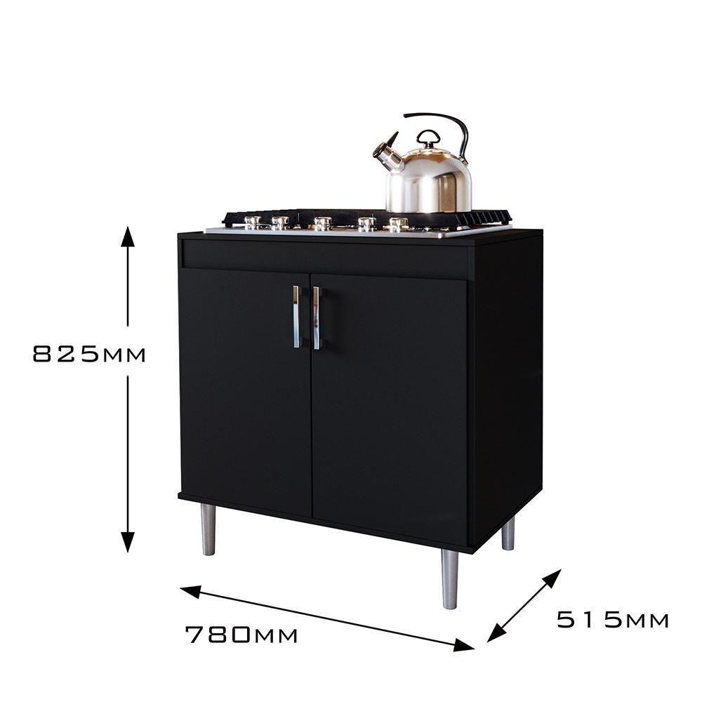 Balcão Para Cooktop 0,80m 5 Bocas 2 Portas Turim Preto - 4