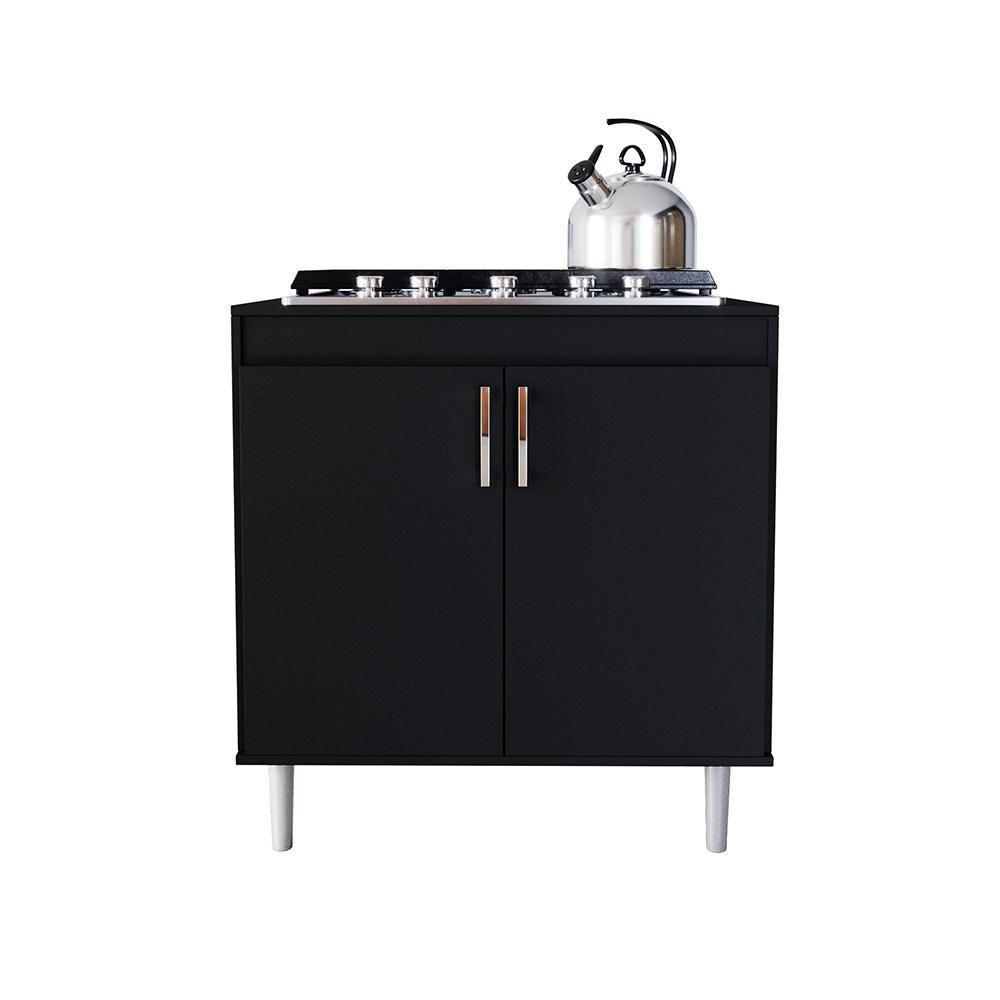 Balcão Para Cooktop 0,80m 5 Bocas 2 Portas Turim Preto - 8