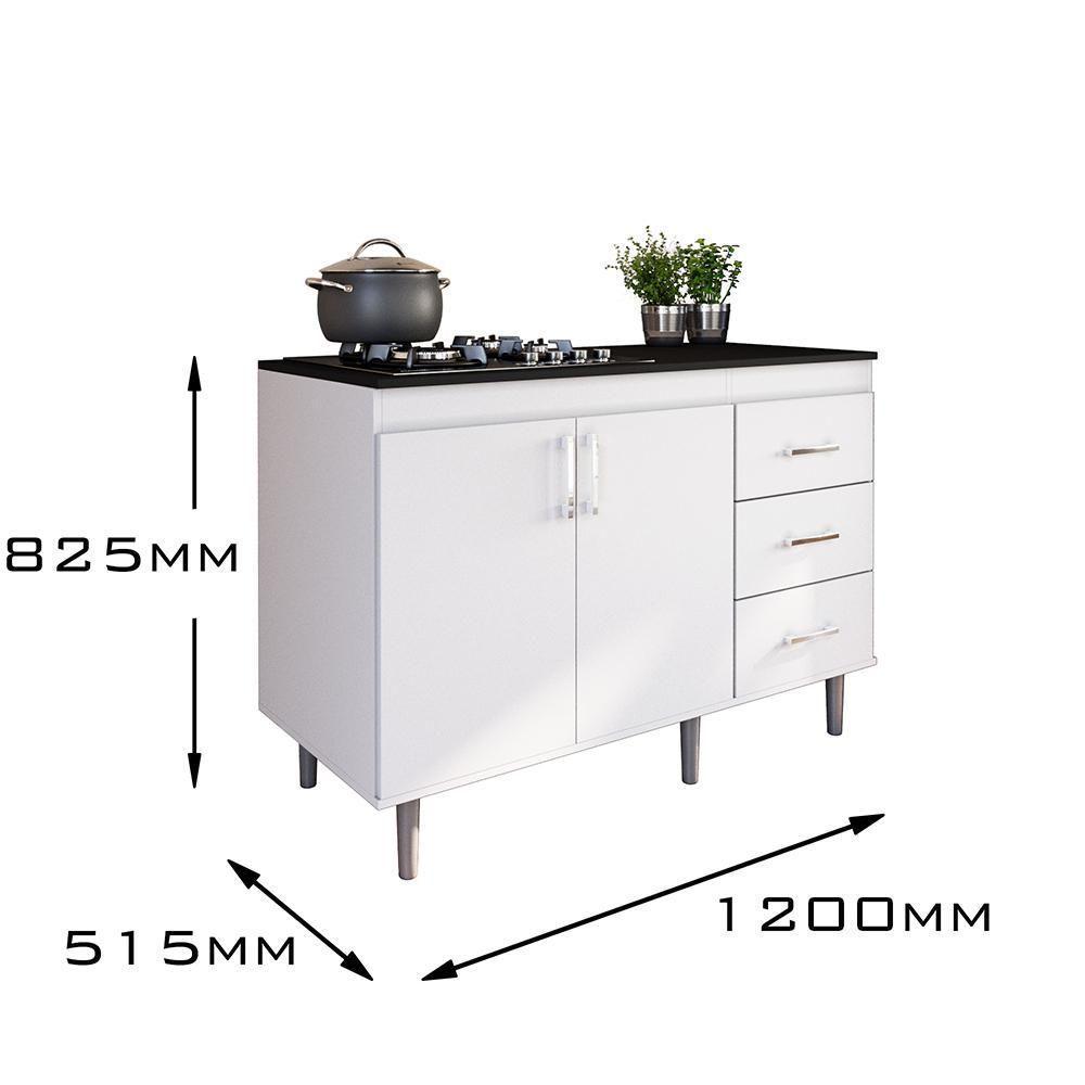 Balcão Em Mdp Para Cooktop 1,20m 5 Bocas 2 Portas E 3 Gavetas Turim Branco Branco - 3