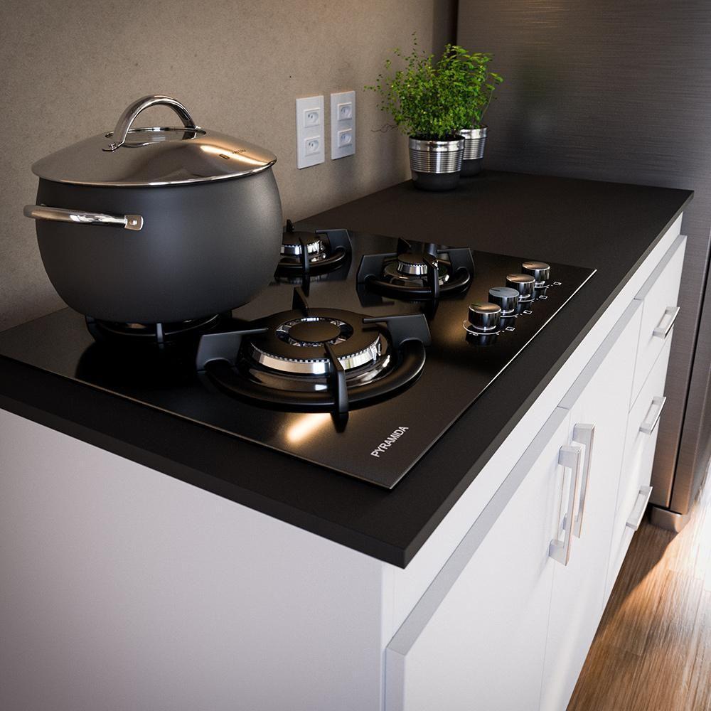 Balcão Em Mdp Para Cooktop 1,20m 5 Bocas 2 Portas E 3 Gavetas Turim Branco Branco - 5