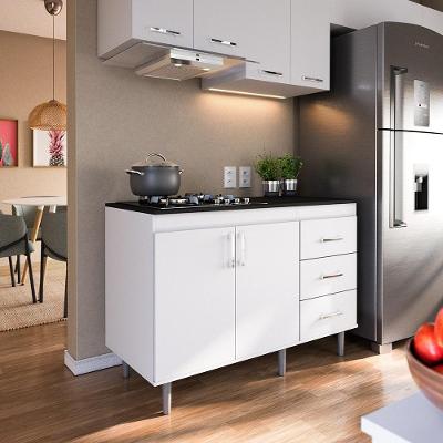 Balcão Em Mdp Para Cooktop 1,20m 5 Bocas 2 Portas E 3 Gavetas Turim Branco Branco